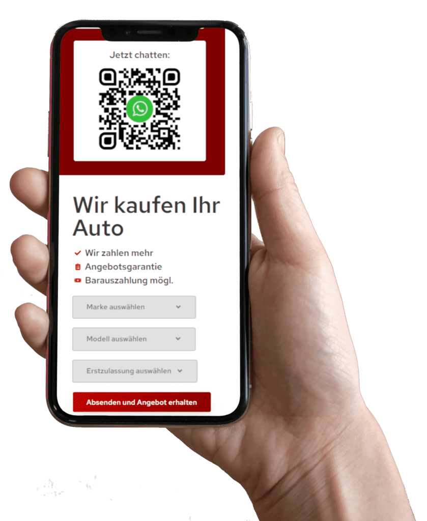 Das ist ein Foto von einem Handy, auf dem wir den Autoankauf Online mittels eines QR-Code ermöglichen.